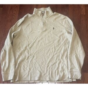 Polo Ralph Lauren Sweater Mens Large Beige 1/4 Zip Estate Rib Cotton Pullover